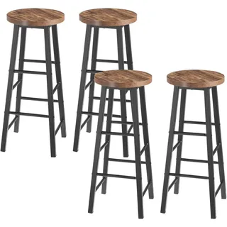 Woltu Barhocker 4er Set Bistrohocker, Gestell aus stabilem Stahl, Stizfläche aus mdf, Schwarz+Holz Vintage - Braun