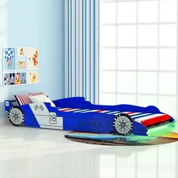 Kinderbett im Rennwagen-Design mit LED - 90 x 200 cm, Blau