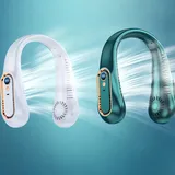 2 Stück Tragbarer Nackenventilator, Flügelloser Ventilator mit 4000mAh,5 Geschwindigkeiten, Digitalanzeige,4‐Kanal Nackenventilator, Weiß+Grün - Weiß/Grün