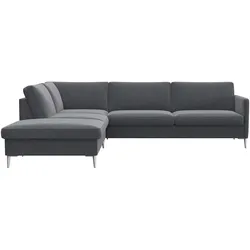 Ecksofa FLEXLUX "Fiore, L-Form", grau (soft grau), B:266cm H:85cm T:225cm, 100% Polyester, Sofas, schmale Armlehnen, Kaltschaum, Füße Alu