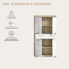 WELLTIME SIENA Midischrank 74 x 141 x 31 cm Braun/Weiß