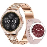 Zephyrion Smartwatch für Frauen mit Diamanten, 3,8 cm (1,19 Zoll) voller Touchscreen, runde Damen-Smartwatch mit 2 Riemen, Fitnessuhr, Aktivitätstracker mit weiblicher Gesundheit/Herzfrequenzmesser,