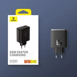 Baseus Cube Pro GaN Quick Charger C+C+U, 65W, Black EU (P10152301113-00)