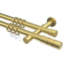 Interdeco GARDINENSTANGE Prestige Elanto 200 cm, 2-läufig, 20 mm Ø Messing-Optik