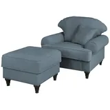furn.design Sessel Set in blau Landhaus Loungesessel inklusive Hocker - Blau