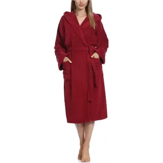 Ladeheid Bademantel Damen Frottee Bademantel aus 100% Baumwolle LA40-193, Langform, Baumwolle, Kapuze rot L
