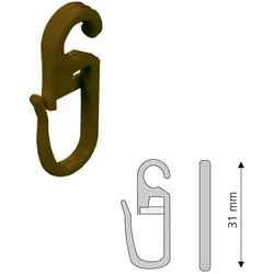 Faltenclip LIEDECO, braun (nussbaum), H:3,1cm, Kunststoff, Gardinenbefestigungen, Faltenlegehaken, für Gardinenringe