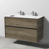 Sanipa Keramik-Waschtisch-Set mit Waschtischunterschrank „Twiga“ 99 × 50 × 61 cm in Eiche Nebraska, ohne Beleuchtung