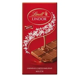 Lindt Tafelschokolade Lindor Milch, Schokolade mit zartschmelzender Füllung, 100g