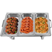 8L Chafing-Dish Speisewärmer 2-in-1 Edelstahl Warmhaltebehälter Wärmebehälter, Heizen von Lebensmitteln für Hotelfrühstückbereichen, Brunches, Catering-Veranstaltungen,DREI Raster