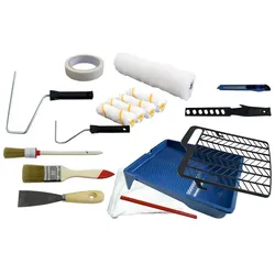 Werkzeyt Malerset, 17-teilig Farbwanne, Abstreifgitter, Farbrührstab, Spachtel, Flachpinsel, Ringpinsel, Schreinerbleistift, Unimesser,