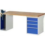 PROREGAL Werkbank Serie 7000 - Modell 7510 | HxBxT 89x200x90cm | 4x Schublade + 1x Schrank inkl. SchPROREGALbstock | Schubladenmaße 3x150 + 1x270mm