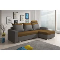 Fun Möbel Ecksofa Sofa NORA mit Schlaffunktion Grau / Grünbraun Ottomane Rechts - Schwarz