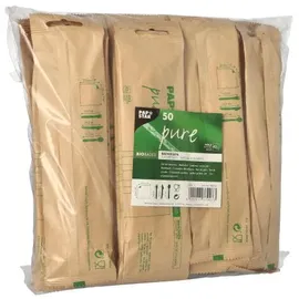 Papstar Bestecksets Holz "pure" : Messer, Gabel, Kaffeelöffel, Serviette in Papierbeutel
