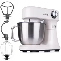 LEHMANN Küchenmaschine 1500 W, Knetmaschine mit 12 Geschwindigkeiten, 5 L Rührschüssel und Spritzschutz, Rutschfest, Teigmaschine mit 3 Zubehör-Set - Rührhaken, Knethaken, Schlagbesen, Beige