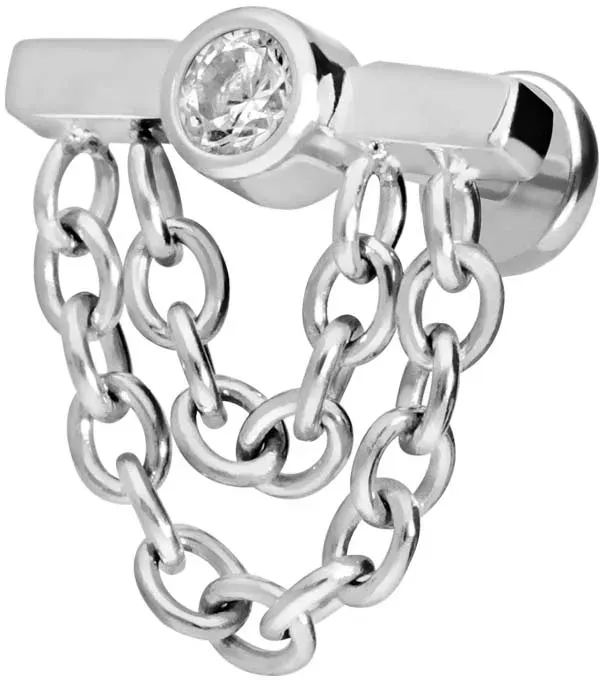 Titan Labret mit Push Fit BALKEN + KRISTALL + 2 KETTEN