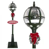 COFI 1453 - Schneiende Led Laterne 175cm Mit Geschmücktem Weihnachtsbaum Und Merry Christmas Schild