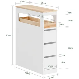 SoBuy Schmaler Badschrank mit 3 Schubladen Nischenschrank Rollwagen Weiß 23x82x65cm BZR54-II-W