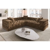 Sofa Dreams Ecksofa Polster Designer Samt Stoff Sofa Palma L Form Stoffsofa, Loungesofa, Chesterfield Stil braun