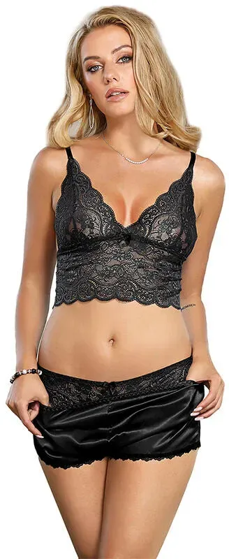 SUBBLIME  Nachthemd + Höschen aus Seide und Spitze Schwarz L/XL