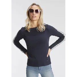 Arizona Langarmshirt ARIZONA, Damen, Gr. 52/54, blau, Jersey, Obermaterial: 100% Baumwolle, unifarben mit Farbeinsätzen, figurbetont hüftlang, Shirts Langarmshirt, langärmelig, figurbetont, unifarben mit Farbeinsätzen