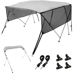 VEVOR 4-Bogen-Bimini-Top-Bootsabdeckung, 231–244 cm Einbaubreite 600D-Polyester-Überdachung, Bootsverdeck mit Abnehmbare Mesh-Seitenwände, Wasserdicht & Sonnenschutz, inkl. Aufbewahrungsbox Hellgrau