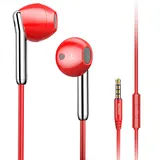 BACKWIN Kopfhörer mit Kabel, kabelgebundener Stereo-Bass-Kopfhörer, Lautstärkeregler, Geräuschisolierung, 3,5-mm-Klinken-Ohrhörer für Smartphones, Tablets, iPod, iPad, MP3 / MP4(Rot)...