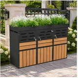 KLAM HOME Mülltonnenbox Außenschrank mit Pflanzkasten, verzinkter Stahl wetterfest (Gartenschrank 66x80x128cm mit Belüftung & Sicherungskette), 2-in-1 Gartenschrank abschließbar platzsparend & dekorativ