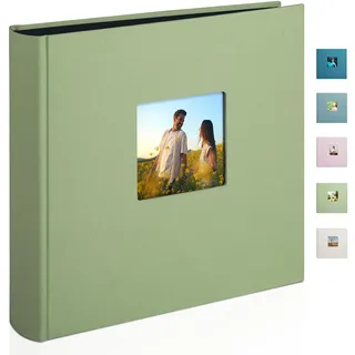 Leinen Fotoalbum zum Selbstgestalten Groß Fotobuch zum Einkleben im Format 30x30.5 cm hat 120 (60Blatt) säurefreien schwarze Seiten (200g/m2),Salbeigrün
