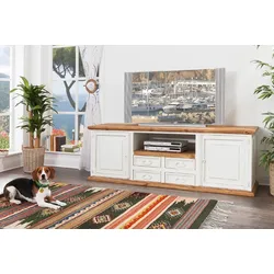TV Lowboard Fernsehschrank - Mexico Weiß Honig - Pinie Massivholz - Landhausstil