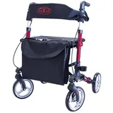 Antar FabaCare Premium Alu-Rollator Set Leichtgewicht-Reiserollator 3-fach faltbar rot
