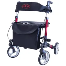 Antar FabaCare Premium Alu-Rollator Set Leichtgewicht-Reiserollator 3-fach faltbar rot