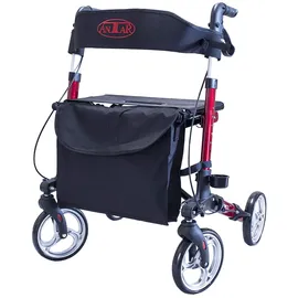 Antar FabaCare Premium Alu-Rollator Set Leichtgewicht-Reiserollator 3-fach faltbar rot