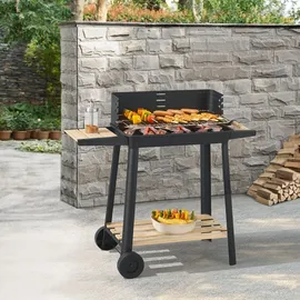 casa.pro Holzkohlegrill Ari 78 x 86 x 30 cm Schwarz/Holz