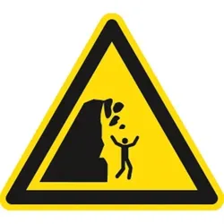 Schild Warnung vor Steinschlag von instabiler Klippe ISO 20712-1, Alu, 400 mm SL