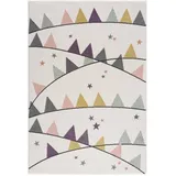 Carpet City Kinderteppich Creme, Lila - 80x150 cm - Wimpel-Motiv - Kinderzimmerteppiche Mädchen - Babyzimmer-Teppich - Spielteppich,