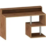 Dmora Schreibtisch Alain, Linearer Schreibtisch mit Ablagefächern und LED-Leuchten, Mehrzweck-Büroschreibtisch mit Platte, 140x60h93 cm, Eiche - Braun