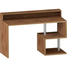 Dmora Schreibtisch Alain, Linearer Schreibtisch mit Ablagefächern und LED-Leuchten, Mehrzweck-Büroschreibtisch mit Platte, 140x60h93 cm, Eiche - Braun