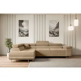 altdecor Ecksofa Velours mit Schlaffunktion 2-Sitzer Beige