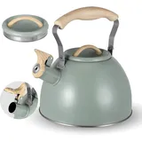 Wasserkessel Induktion, 3L Flötenkessel Pfeifkessel Vintage Wasserkessel Gasherd Wasserkocher Teekocher Tragbarer Campingkessel Teekanne Holzgriff Cool-Touch für Tee Kaffee Tea pot