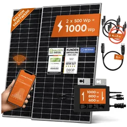 Solarway® Balkonkraftwerk 1000W komplett Steckdose - neuester 1000 Watt Wechselrichter - Solaranlage Komplettset - 500W Solarmodule & Envertech & Zubehör