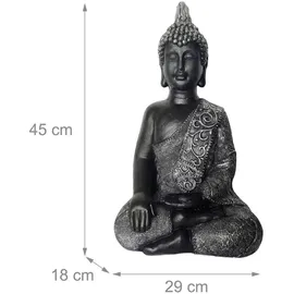 Relaxdays Buddha Figur 45 cm, Gartenfigur, Vintage Dekofigur Wohnzimmer, wetterfest, frostsicher, anthrazit