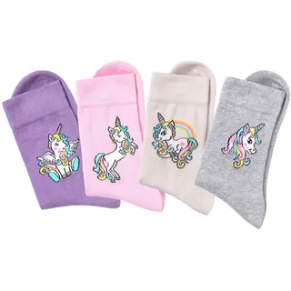 H.I.S. H.I.S Basicsocken, (Packung, 4 Paar), mit Einhorn Motiven H.I.S 1x ecru, 1x rosa, 1x lila, 1x hellgrau-meliert