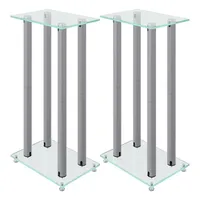 vidaXL Lautsprecher Ständer 2 STK., Boxenständer Bodenständer mit 4 Säulen, Lautsprecher Halterung mit rutschfesten Füßen, Silbern Hartglas