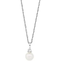 Kette mit Anhänger AMOR "2016276", bunt (silberfarben, weiß), Halsketten, Damen, Silber 925 (Sterlingsilber)-Perlen, Silber 925 (Sterlingsilber), Perlen, mit Süßwasserzuchtperle und Zirkonia