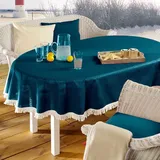 EMHELLE Gartentischdecke Garten Balkon Terrasse Tischdecke Camping Picknick Rund Oval Eckig Außen und Innenbereich Rutschhemmende Oberfläche mit weißen Fransen (150 x 210 cm Oval, Dunkelblau)