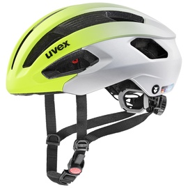 Uvex rise cc Tocsen - sicherer Performance-Helm für Damen und Herren - inkl. Tocsen-Sturzsensor - optimierte Belüftung - neon yellow - silver matt 52-56 cm