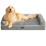 Songmics Feandrea Orthopädisches Hundebett, Hundekissen, Hundekorb, weiche Polsterung, Hundesofa, erhöhte Ränder, Bezug abnehmbar und waschbar, 106 x 80 x 25 cm, rutschfeste Unterseite, hellgrau PGW077G02