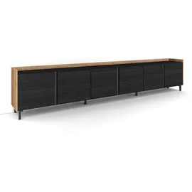 SKRAUT HOME Lowboard 309x61 cm Schwarz Eiche Holzwerkstoff