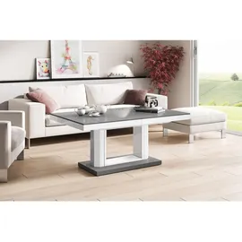 MAZZONI designimpex Couchtisch Grau, Weiß Hochglanz, Holzwerkstoff, Rechteckig, 120x54x75 cm, Wohnzimmer,